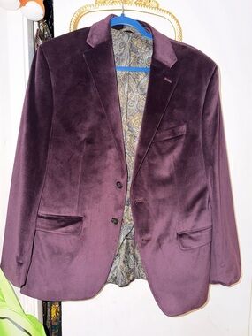 Men's Velvet Blazer in Deep Plum - Classic Tailored Jacket